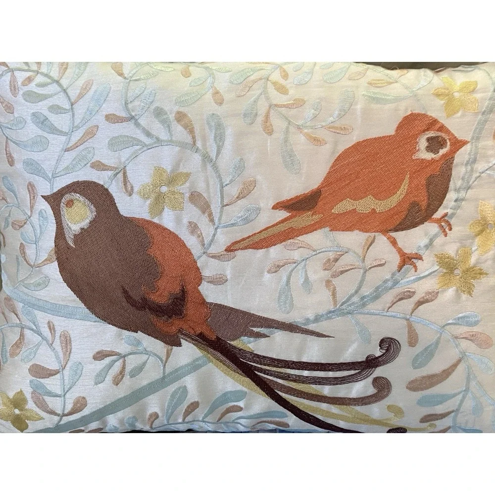Vintage Blizzard Plush Decorative Bird Pillow Silk Satin Trim Zipper w‎ Insert